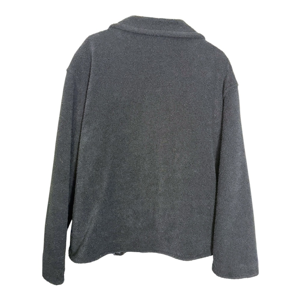 Real Comfort XL Black Fleece Jacket Button Front Notched Collar Gorpcore Cozy